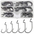 Bass Fishing Worm Hooks Set, 120pcs 3X Offset High Carbon Steel Worm Bait Jig Fish Hooks for Trout Saltwater Freshwater Fishing Tackle Accessories