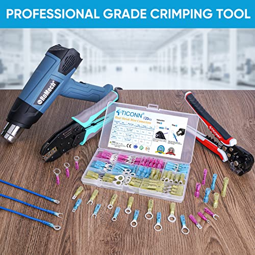 TICONN 250Pcs Heat Shrink Wire Connectors, Waterproof Automotive Marine Electrical Terminals Kit, Crimp Connector Assortment, Ring Fork Spade Butt Splices - style: 250PCS Combo
