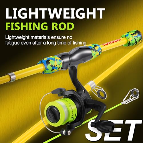 Kids Fishing Rod and Reel Combo,Light Weight Fishing Pole with Spinning Fishing Reel Tackle Bag Lures for Youth,Girls and Boys Good Starter Fishing Kit - color: Yellow