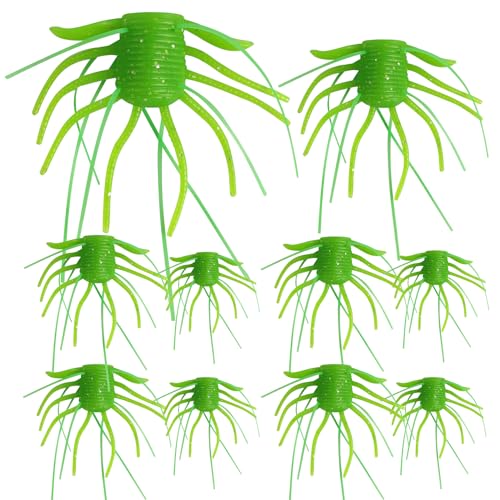 Eupheng Silicone Soft Dice Fishing Lures with Multiple Tentacles, Handmade Slow Sink Bass Fishing Soft Plastic Baits for Drop Shot, Finesse, Wacky Rig - color: Green, size: 10PCS-(1.8g & 2.8g)