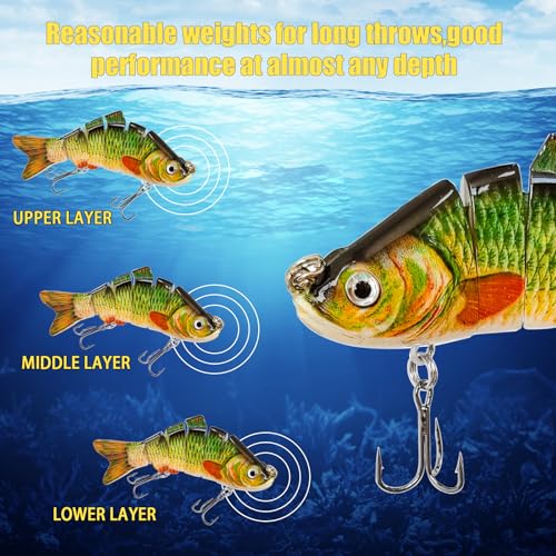 Multi Jointed Swimbait Saltwater Fishing Lures with Sharp Treble Hooks, Bass Fishing Lures Walleye Trout, Lifelike Slow Sinking Fish Bait Lures Kit Freshwater - color: 3 Colors
