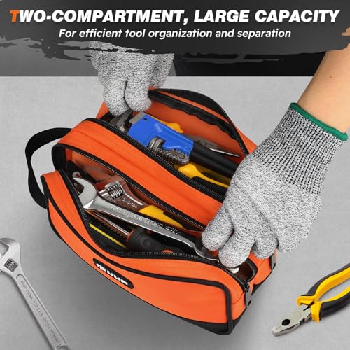 12 10" Small Tool Bag 2 Pack, Zipper Tool Pouch 2 Compartments, Utility ToolBag with Carrying Handle, Toolbox Organization, Screwdriver Storage Tool Box, Mechanic Men Dad Gifts, Orange/Green - color: Orange/Green 2Pack, size: 12"x7"&10" x 6"