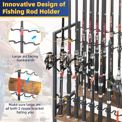 Olakee Fishing Rod Holders, Rolling Fishing Rod Rack for Garage & Boat, Tackle Box & Reel Holder Cart, Easy Assembly Fishing Gear Management System, Ideal Birthday Gift for Men Dad Anglers - color: 16 Rods,Carbonized Black