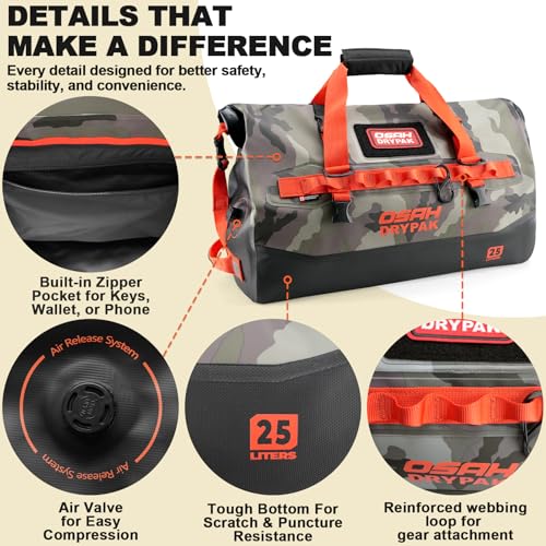 OSAH DRYPAK Waterproof Duffel Bag 25L/40L/60L – Heavy-Duty Motorcycle Tail Bag, Roll-Top Dry Bag for Travel, Camping, Boating, Kayaking, Outdoor Adventure - color: CAMOUFLAGE, size: 40L