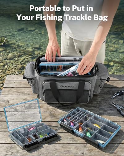 Gonex Fishing Tackle Boxes, 2-Pack Waterproof 3700 Tackle Trays with Adjustable Dividers, Portable Clear Plastic Tackle Organizers with DIY Dividers for Lures, Hooks, Bass Gear, Gray - size: 2pcs 3700 (14.2x9.1x2inch)
