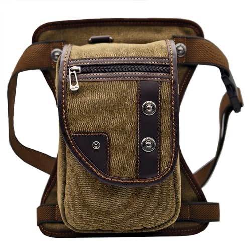 Canvas Motorcycle Cycling Drop Leg Bag for Men Women Travel Outdoor Tactical Hunting Hiking Climbing Thigh Waist Pack Fanny Pouch (Brown) - color: #00Brown