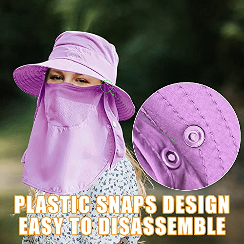 Fishing Hat for Men & Women, Outdoor UV Sun Protection Wide Brim Hat with Face Cover & Neck Flap - color: Purple