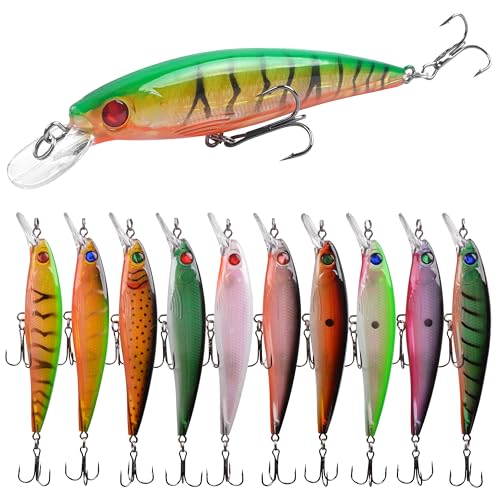 Suspending Jerkbait Fishing Lures, Minnow Lures Jerk Bait Bass Fishing Bait with Treble Hook Artificial Floating Jerkbait for Bass Trout Pike Walleye Freshwater Saltwater - color: Type C:10pcs-4.41in/0.46oz