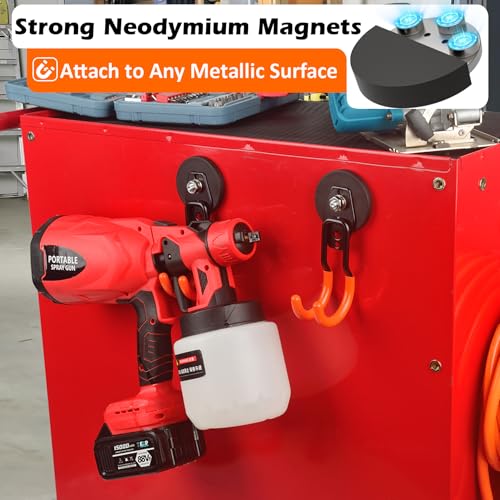 MUTUACTOR Updated Strong Magnet Hooks,20lbs Anti-Scratch Heavy Duty Magnetic Garage Hooks,2PCS Double Storage J-Hooks with Magnetic for Organizing Garden Hose Electric Cables Shovels - style: Updated 2.6in Magnet J Red Hooks 2PCS
