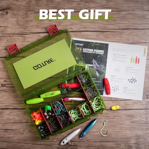 Goture Catfish Rig Making Kit,274pcs/300pcs Catfishing Tackle with Luminous Fishing Hook Swivel Sinker Weights Rattle Float Bobber Stoppers,Catfish Rigs Accessories with 3600 Tackle Box,Gifts for Men - color: A2:300pcs Catfish Tackle Kit