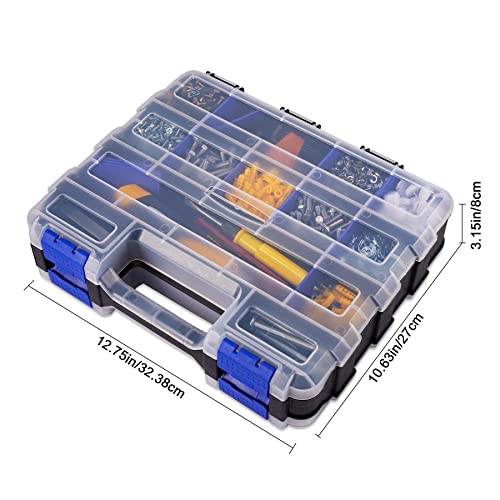 Hardware Organizer Box with 34 Compartments & Removable Dividers - Durable Plastic Double Side Tools Box for Nuts, Bolts, Screws, Nails & Small Hardware (Blue) - color: Blue, size: 1 PACK