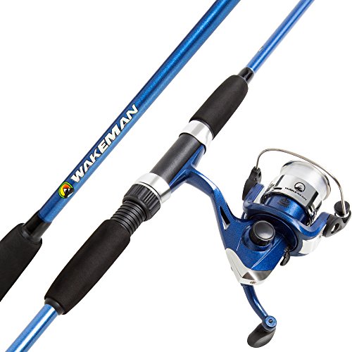 Wakeman Fiberglass Fishing Rod and Reel Combo – 2-Piece 65-Inch Medium Action Spinning Rod Set for Lake Fishing - color: Blue
