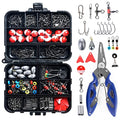 263pcs Fishing Accessories Set with Tackle Box Including Plier Jig Hooks Sinker Weight Swivels Snaps Sinker Slides - color: Red & white