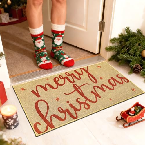 Merry Christmas Doormat Outdoor Indoor Welcome Entrance Door Mat Holiday Floor Mat Front Back Door Winter Non Slip Welcome Carpet Rug Inside Outside Washable Doormat Housewarming Gift - color: Merry Christmas