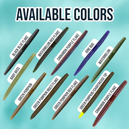 Reaction Tackle Wacky Worms, 5.5 Inch Salt Impregnated Soft Plastic Stick Bait Bass Fishing Lures for Finesse, Wacky, Neko, Texas and Carolina Rigs, 24 Pack - color: Green Pumpkin