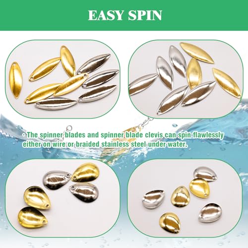 30Pcs Fishing Spoon Spinner Blades Bulk Set for Fishing Lures, Silver and Gold Deep Cup Spoons Easy Spin Spinner Bait Walleye Rig Making Kit for Freshwater Saltwater Fishing Tackle