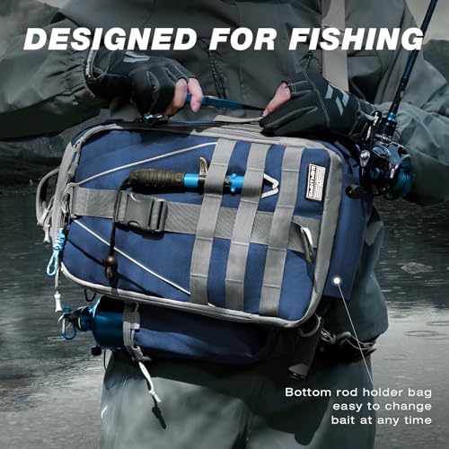 Ghosthorn Fishing Backpack Waterproof Tackle Bag Sling Bag Gift - color: Blue, size: Large
