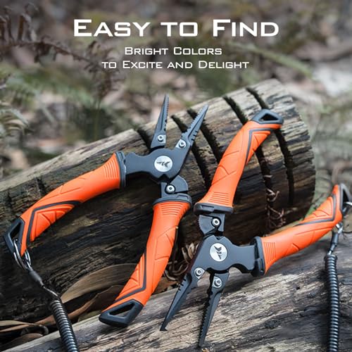 KastKing Paradox Fishing Pliers, Angled Fish Lip Gripper, Saltwater Resistant 420 Stainless Steel Fishing Tools, Fishing Pliers Hook Remover with Ergonomic Handle, Fishing Gifts for Men - style: A:7.5" Split Ring