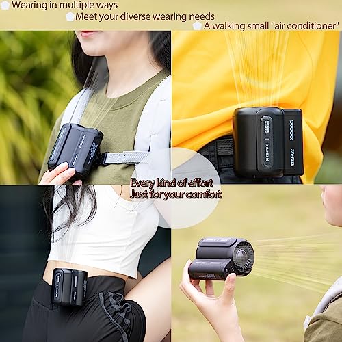 fuliying Waist Fan Portable Rechargeable – 4500mAh Battery Lasts 10 Hours, 3-Speed Personal Clip-On Fan, Hands-Free Wearable Mini Cooling Fans for Outdoor Work, Construction, Fishing, Camping - color: black