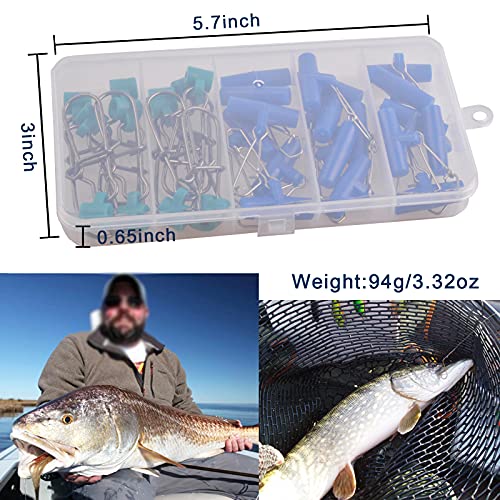 Fishing Line Sinker Slides- 30pcs Stainless Steel Braid Line Sinker Slider with Duo-Lock Snap High-Strength Line Weight Connectors for Saltwater Surf Fishing Rigs Catfishing - style: 2 Colors Mixed-30pcs