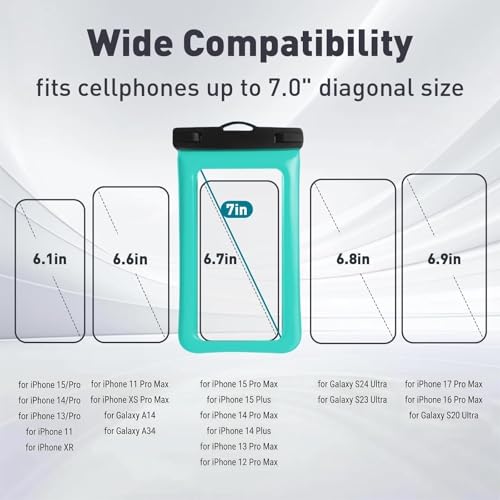 Floatable Soap Bubble Waterproof Phone Pouch/Case with Crossbody Lanyard for iPhone 17 Series 16 Pro Max/15 Pro/14/13/12, IP68 Cellphone Dry Bag Beach Cruise Ship Essentials, 1 Pack-Green-7″ - color: B1-Green