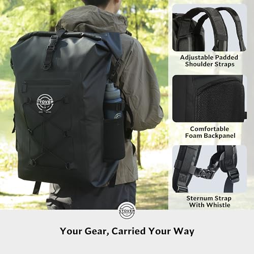 STOVER 5/10/25/30/40/55L Waterproof Dry Bag- Roll-Top Backpack w/Phone Case- Kayaking, Hiking, Camping, Boating- Men/Women - color: 55l Black (With Phone Case), size: 55L