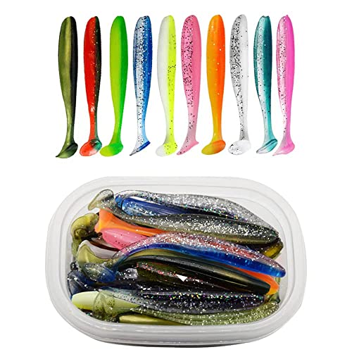 50Pcs 9.5cm Soft Plastic Paddle Tail Swimbaits Lures for Trout Redfish Bass Panfish Walleye Soft Fishing Lure Baits KIt - color: 10 Mixed Color-50pcs