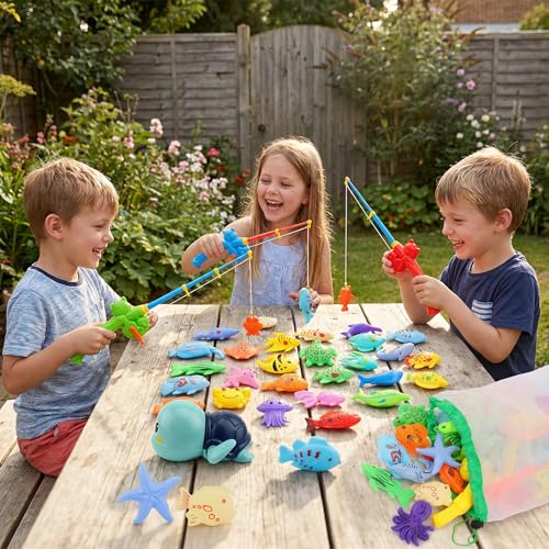 AUUGUU Magnetic Fishing Pool Toys Game, Water Table Bathtub Bath Toy - Pole Rod Floating Fish, Birthday Party Gifts for Toddler Age 3 4 5 6 Year Old, Kids Outdoor Toys - style: 2 fishing rods + fish