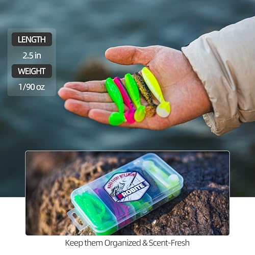 30pcs Soft Plastic Swimbaits with Paddle Tail, T-Tail Fishing Lures for Vertical Jigging and Casting, Freshwater Swimbaits for Bass, Trout, Walleye & Crappie - color: Segmented, 2.5''