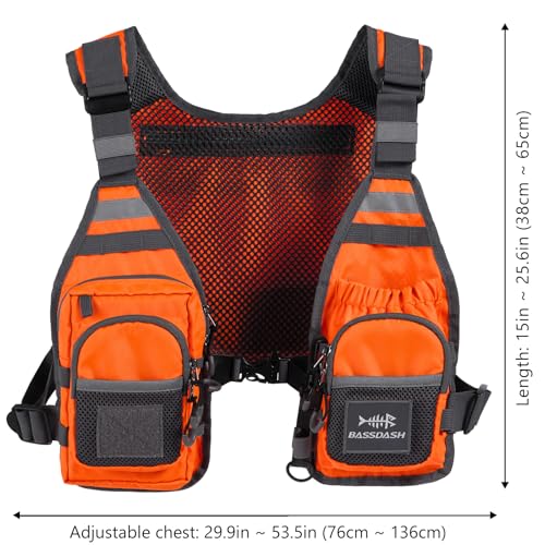 BASSDASH FV08 Ultra Lightweight Fly Fishing Vest for Men and Women Portable Chest Pack - color: Orange