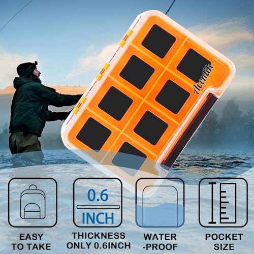 2PACK-Aventik Waterproof Slim Pocket Fly Hook Box Bait Storage Tackle Box (8 Magnetic Compartment-Orange, Small) - style: M:Orange-8C
