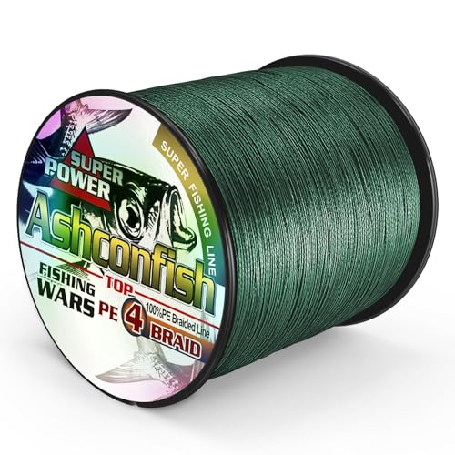 Ashconfish Braided Fishing Line- 4 Strands Super Strong PE Fishing Wire- 6lb to 100lb Test-100M/300M/500M/1000M(109Yards/328Yards/547Yards/1093Yards)-Abrasion Resistant - Zero Stretch-Multiple Colors - color: Moss Green, size: 100LB 0.55MM-109Yards