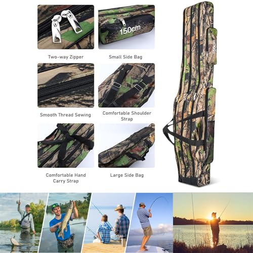 3 Layers Fishing Pole Bag,Portable 3 Layers Oxford Folding Rod Carry Case,Fishing Reel Tackle Storage Bag Case - color: Earthy yellow, size: 120cm/47.2in