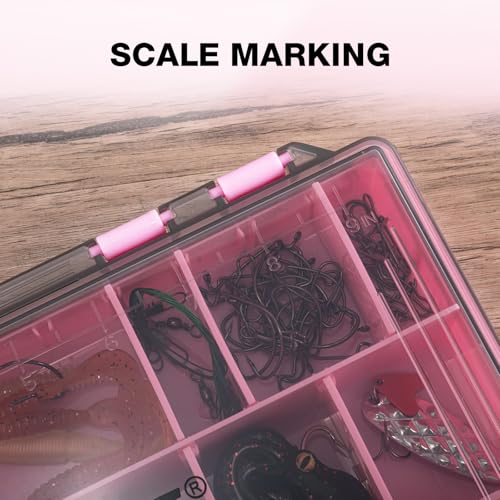 Goture Fishing Tackle Box Organizer - Transparent Fishing Organizer Box w/Measurement Ruler, Adjustable Dividers, Dual Latches | 2 Pcs 3600 Tackle Tray| Ergonomic Grip - color: C - Pink/Handle, size: 2pcs 3700