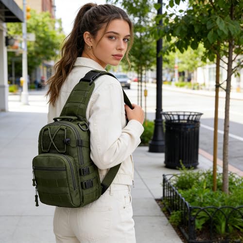 Viriber Tactical Backpack, Waterproof Military Cross-body Molle Sling Shoulder Backpack Chest Bag for Outdoor Every Day Carry Green - color: Green
