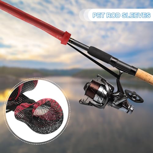 PATIKIL Rod Sock, Fishing Rod Sleeve Cover Braided Mesh Pole Protector Gloves Fishing Tools Flat End for Spinning Fishing Rod Fly Rod Ice Rod Casting Rod - color: Black Red, size: 67 Inch