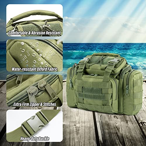 Dr.Fish Fishing Tackle Bag 5 Boxes with 60 Lures Included Loaded Stocked Tackle Box Set Spinner Lures Kit Freshwater Gear Equipment - color: Green Bag, 11.4*4.9*7.9’'