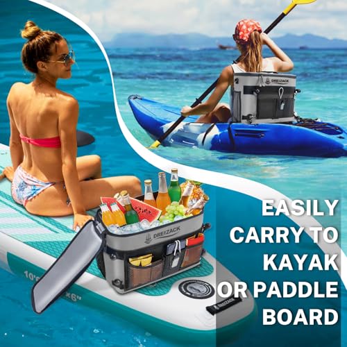 Dreizack Kayak Cooler Behind Seat, Waterproof Cooler for Kayaking,Paddle Board Cooler Compatible with Lawn-Chair Seat Kayak Accessories Cooler Bag Kayak Cooler Tow Behind for Camping Fishing - color: Gray