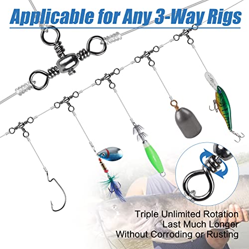 AGOOL 3 Way Swivels Fishing Tackle, 50/100pcs Crossline Barrel Swivel 3 Way Rigs T-Shape Three Way Swivels Fishing Tackle Connector for Catfish Rig Surf Fishing Rig - size: 6#_60lb