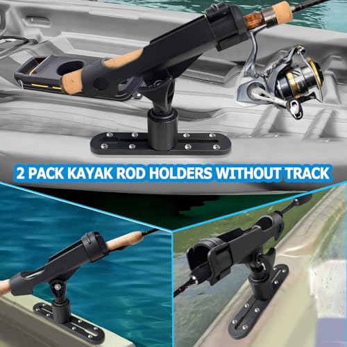 LBW Kayak Fishing Rod Holder Track Mount, Universal T-Shaped Screw Mounted on Rail for Kayak, Canoe, Boat Fishing Rod Holder, Kayak Pole Holder No Track 2 Pack