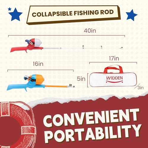 Kids Fishing Pole, Telescopic Fishing Rod, Toddler Collapsible Fishing Rod and Reel Combo with Tackle Box, Fishing Line, Bobber, and Soft Lures for Boy, Girl, Youth, Beginner, Over 4 Years Old - color: red+orange