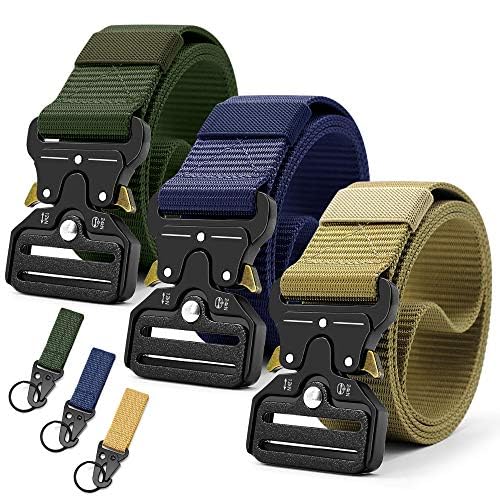 DOOPAI Tactical Belt for Men, 3Pack Military Nylon Web with Heavy Duty Quick Release Metal Buckle - color: 18 Green/Beige/Blue, size: 28-42 Waist Adjustable 125 cm (3 Pack)