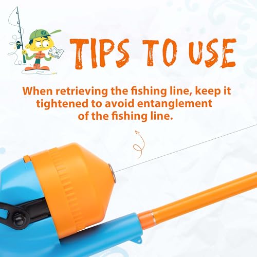 Kids Fishing Pole, Telescopic Fishing Rod, Toddler Collapsible Fishing Rod and Reel Combo with Tackle Box, Fishing Line, Bobber, and Soft Lures for Boy, Girl, Youth, Beginner, Over 4 Years Old - color: orange