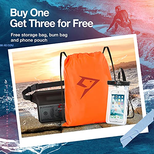 Piscifun Dry Bag Waterproof, Lightweight Dry Backpack Roll-Top Sealed with Waist Pouch and Phone Case Keeps Gear Dry Inside for Kayaking, Boating - color: Orange, size: 20L