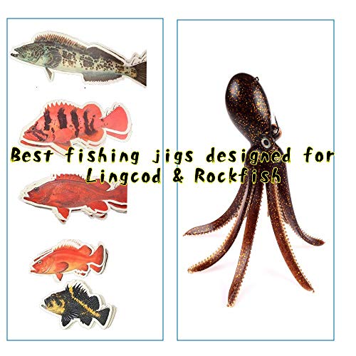 Artificial Octopus Swimbait, Skirt Tail Lure | 3.54/7.87/9.45in, jig head sinking trolling bait. Lingcod, bass, rockfish, saltwater. - color: white 7.87inch/6.35oz
