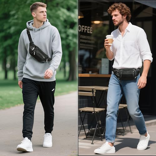 Genuine Leather Fanny Pack Men Women Multi-Pockets sling Waist Bag For Travel Sports Hiking Cycling Fishing Running Black Small - color: Black, size: Small