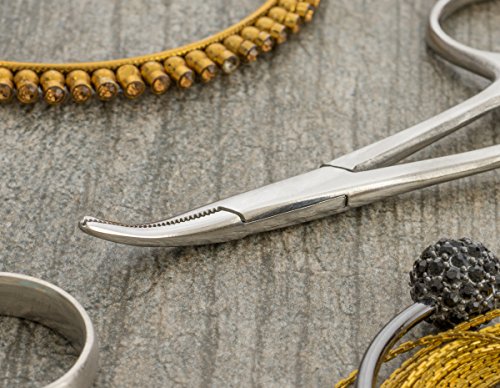 SE 3.5-Inch Stainless Steel Curved Forceps - Self-Locking, Serrated Tip for Precision Grip and Clamping - Perfect for Crafting, Fishing Tasks, Jewelry Making, and More! -636FC - size: 3-1/2", style: Curved