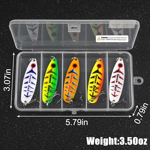 Fishing Spoons Lure Jigs, 5pcs Jigging Spoon Saltwater Fishing Lures Slow Vertical Jigs Metal Baits for Trout Bass Tuna Salmon Sailfish Snapper - color: A-5pcs, size: 1/2oz(15g)