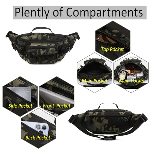 Tactical Fanny Pack,Small Fishing Tackle Bag Water-Resistant Military Waist Bags Portable Fishing Storage Waist Packs for Outdoor Fly Fishing Hiking Climbing with 2 PCS Mini Carabiners (Black) - color: Black