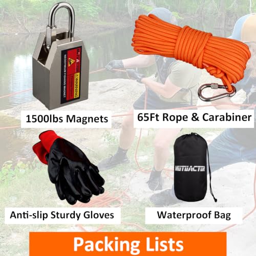 MUTUACTOR Three Sides Fishing Magnet Kit Strong Powerful Combined 1500lb,Super Strong Neodymium Magnet for Fishing Salvage Under Water with 66 Feet Rope and Gloves - style: 1500lb Magnet--1.7"x2.7"x1.4"